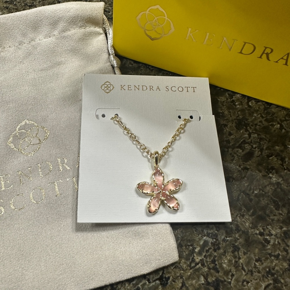 Kendra Scott Gold Chain with Pink Floral Pendant
